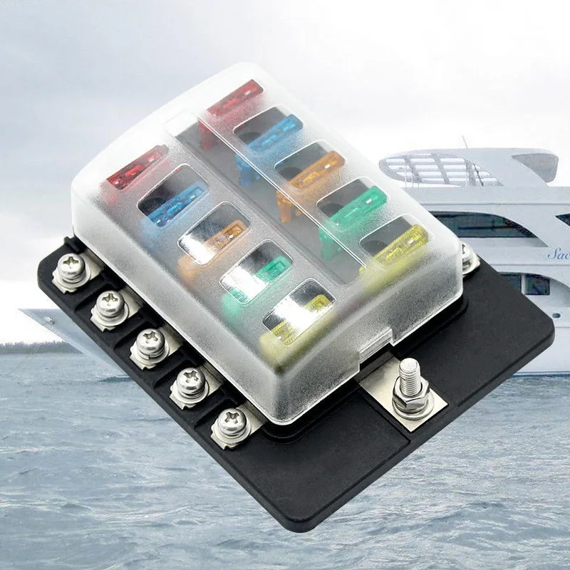 

10 Way Blade Fuse Box Block Holder With Indicator LED Waterproof 12V 24V 32V