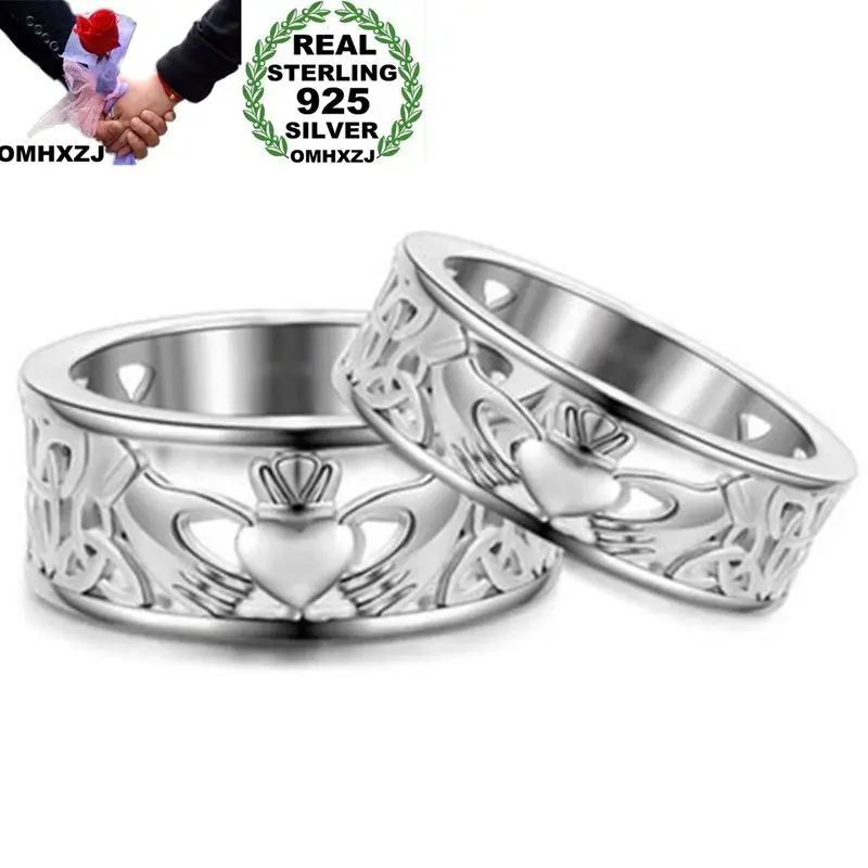 OMHXZJ Wholesale European Fashion Woman Man Party Wedding Gift Silver Hollow Heart Lovers 925 Sterling Ring RR188 | Украшения и