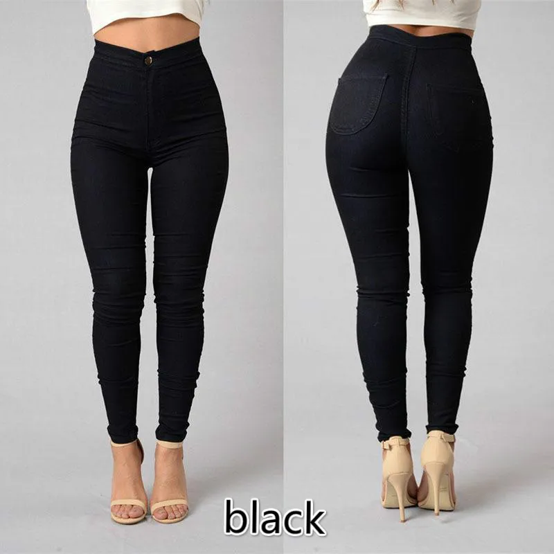 Шесть цветов, женские модные летние джинсы с высокой талией, простой дизайн, сексуальные Эластичные Обтягивающие джинсы-карандаш ярких цветов для женщин и девушек, S-3XL - Цвет: black