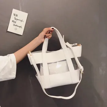 

2pcs 2018 New Fashion Women Clear Transparent Shoulder Bag Jelly Candy Summer Beach Handbag Woman Messenger Bags Bolsa Feminina