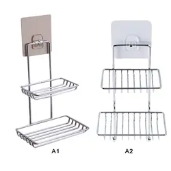 Двойной Слои Ванная комната мыльница держатель стойки Кухня Ванная комната корзина для хранения полки поддон с присоской