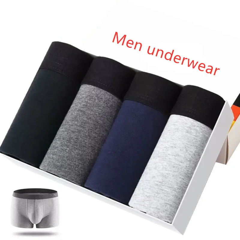 

4pcs/lot 2019 New Male Panties Cotton Men's Underwear Boxers Breathable Man Boxer Solid Underpants Comfortable