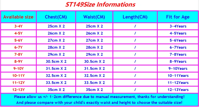 ST149 size chart