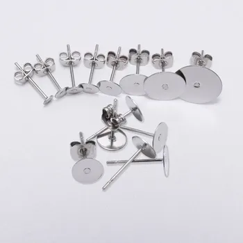 

100 Pair 3/4/5/6/8/10/12mm 316L Stainless Steel Earrings Posts Flat Pad with 100 Pieces Earring Backs for DIY Making Findings