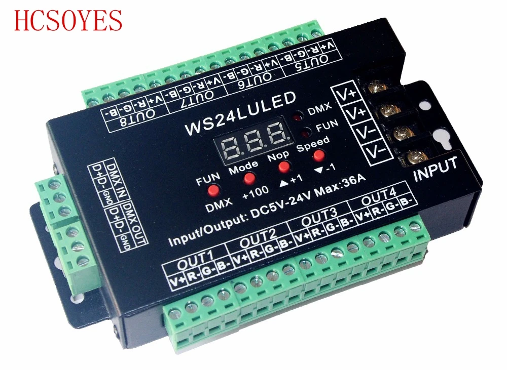 DC5V 24V цифровой дисплей 24CH Easy dmx512 DMX декодер светодиодный диммер каждый канал макс