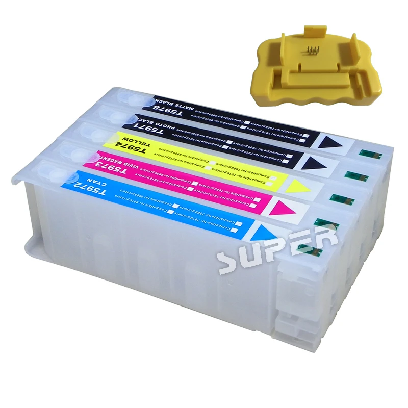 

Cheap printer ink cartridges for Epson 9710 7710 large format printer with chips and resetters (5 color and 700ml)