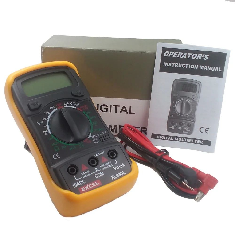 XL830L Mini Portable Digital Multimeter Current Voltage Resistance Transistor hFE Temperature Tester Multimetro with LCD Backlit
