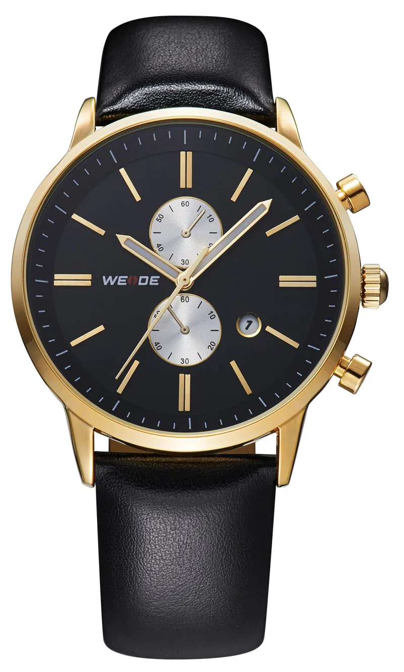 

WEIDE PU Leather Strap Band Quartz Analog Movement Two Dials Auto Date Complete Calendar Hand works correctly for men Wristwatch