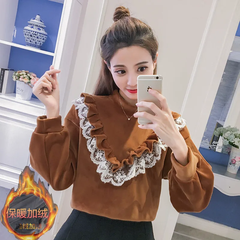 Новые модные женские туфли велюр hoddies с Кружево рюшами черный Армейский зеленый