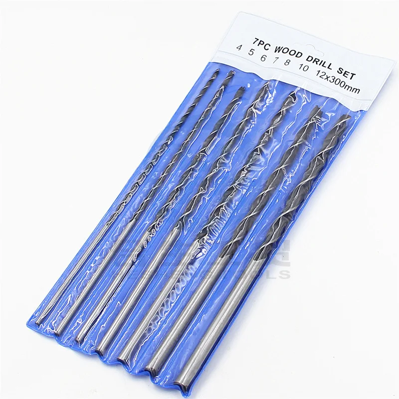 

7 Pieces 300mm Extra Long Twist Brad Point Wood Drill Bit Set 4 5 6 7 8 10 12mm Woodworking Drilling Tool