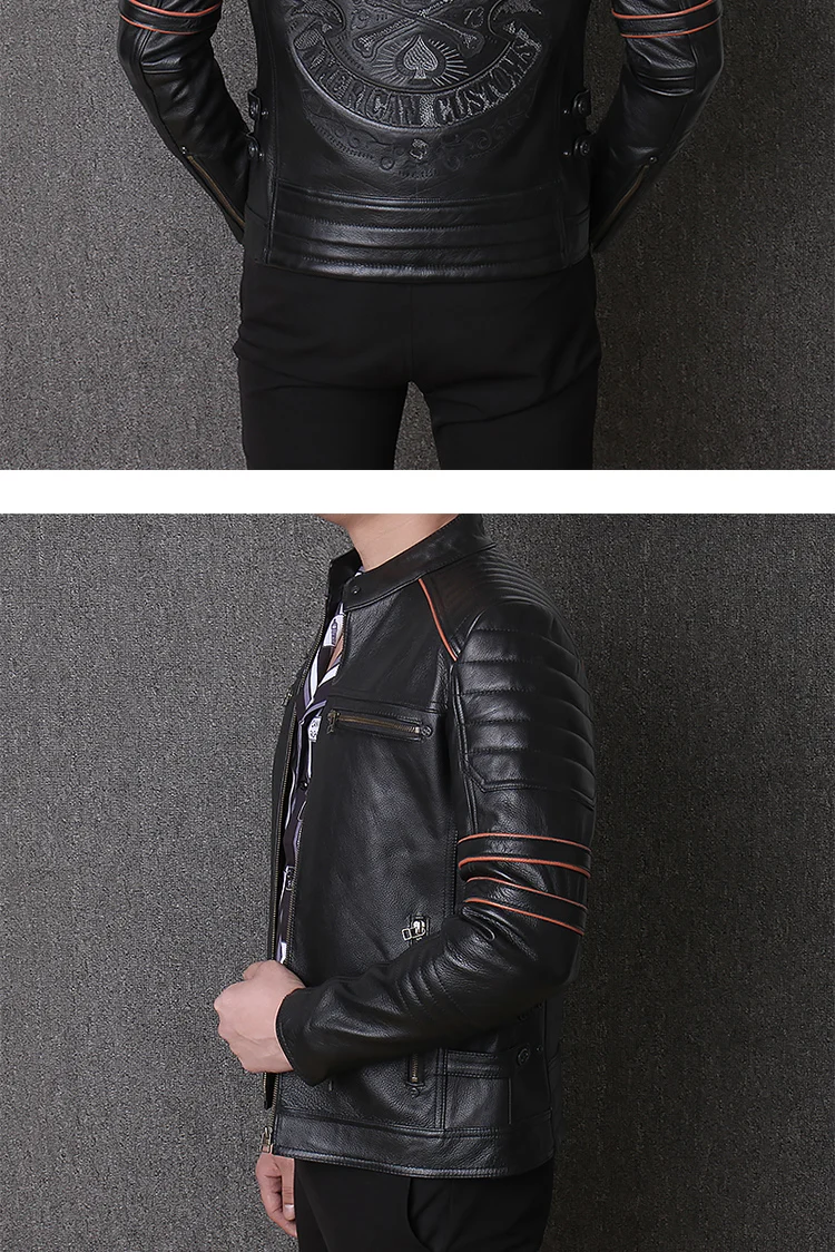 Мужская куртка из натуральной кожи с объемными черепами, мотоциклетная винтажная Толстая черная куртка из воловьей кожи, Мужская брендовая дизайнерская Высококачественная куртка