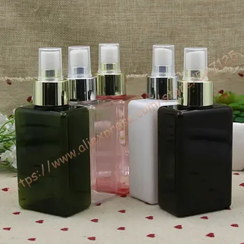 

100ml pretty colors square PET bottle with shiny gold/silver sprayer.mist bottle.travel refillable perfume bottle