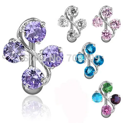 

Fashion body jewelry Elegant 4 gem vine reverse belly navel ring piercing 4color choose Free Shipping 1pcs