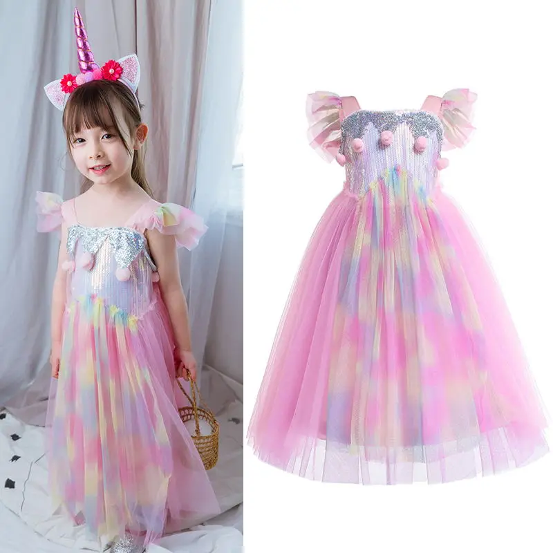 Платье Анны и Эльзы для девочек; карнавальный костюм на Пасху; Детские праздничные платья на день рождения для девочек; платье принцессы; одежда для детей - Цвет: Pink