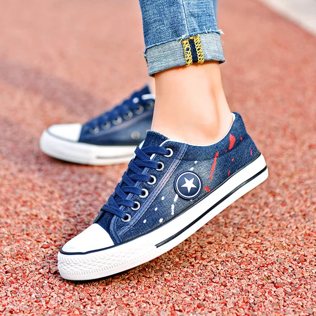 Fashion Lace Up Sneakers Women Denim Casual Shoes Female Summer Canvas