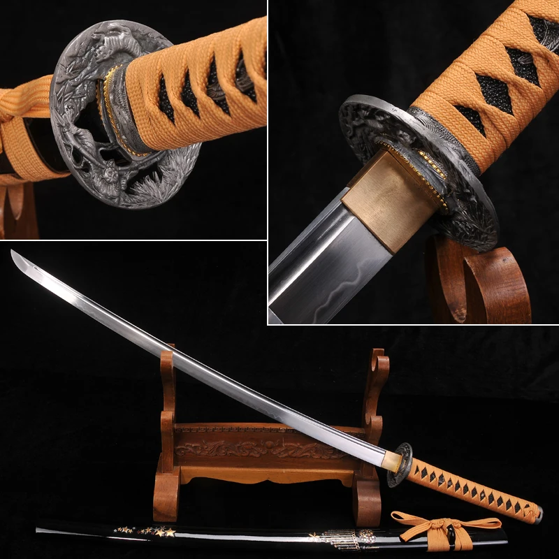 

Japanese Samurai sword Fully Handmade T10 steel+clay tempered Full Tang Blade Katana Functional real katana Very sharp