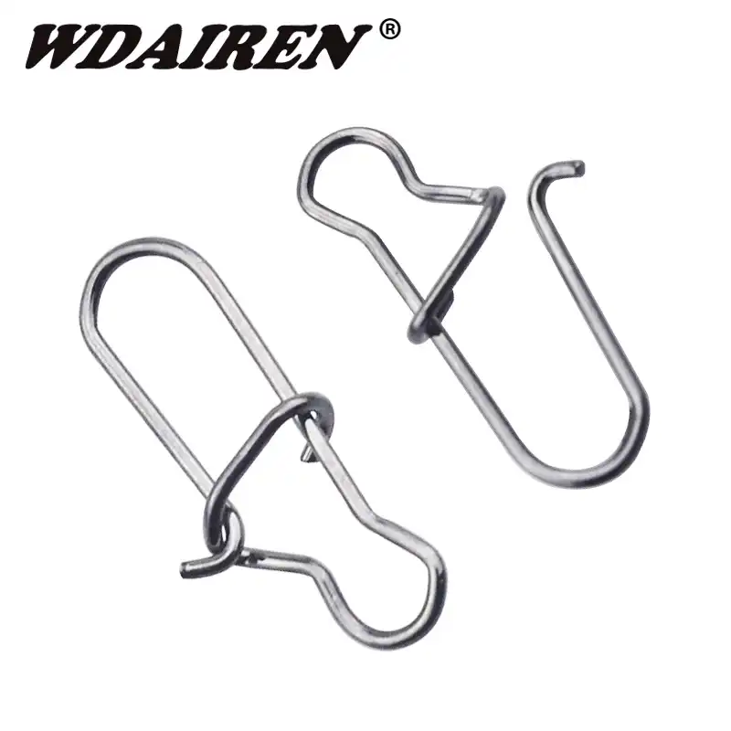 100pcs Stainless Steel Fishing Snaps Fast Lock Clips for Lures Barrel Swivels