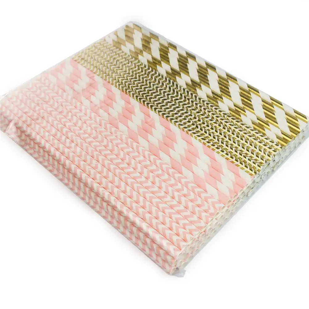 

100 Pcs Color Paper Straw Eco-friendly Biodegradable Straw For Birthday Weddings Baby Shower Decorations Party Supplies