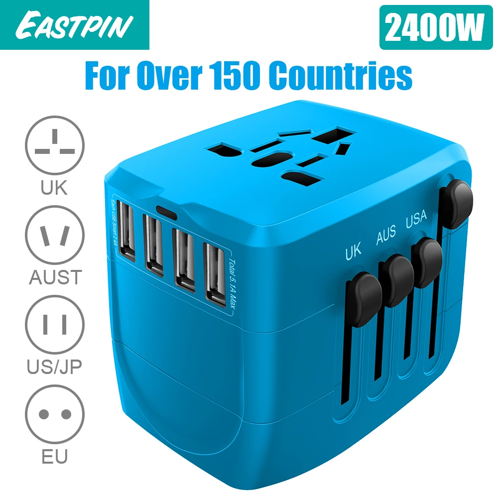 

2400W International Travel Power Adapter, Universal Power Adapter 4 Quick Charge USB 3.0 Ports UK, EU, AU, US,Over 150 Countries