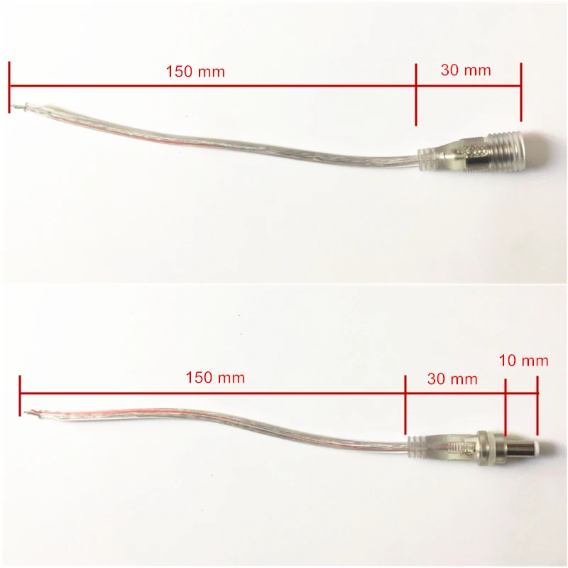 

DC 5.5 X 2.1mm waterproof connector plug male to female plug 2 pin 150mm power cable wires for single color led strip 5 pair/bag