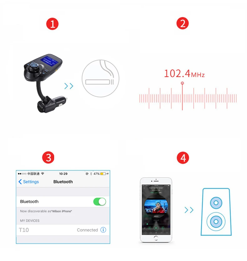 У Bluetooth гарнитура для авто с громкой fm передатчик Bluetooth приемник автомобиля Зарядное устройство Поддержка Micro SD карты Тюнинг автомобилей