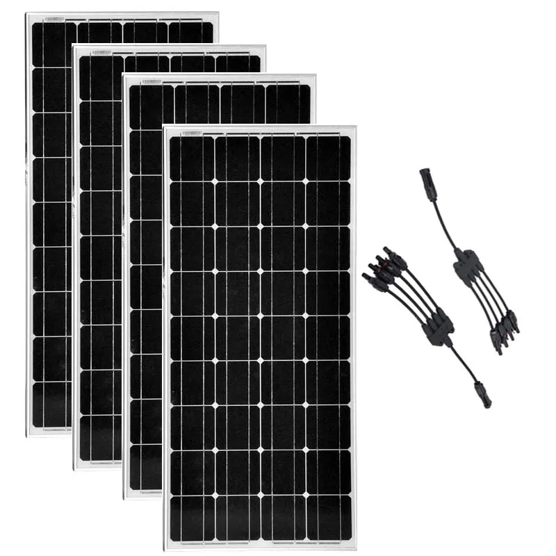 

100w 12v Solar Module 4Pcs Solar Photovoltaic Panels 400w Monocrystalline 4 in 1 Connector 12 /24 volt batteries Off Grid RV