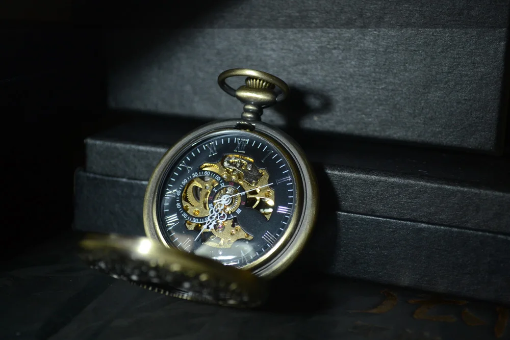 TIEDAN Механические карманные часы Для мужчин стимпанк Роскошные моды Античная Цепи Цепочки и ожерелья бронза Повседневное Скелет Карманный