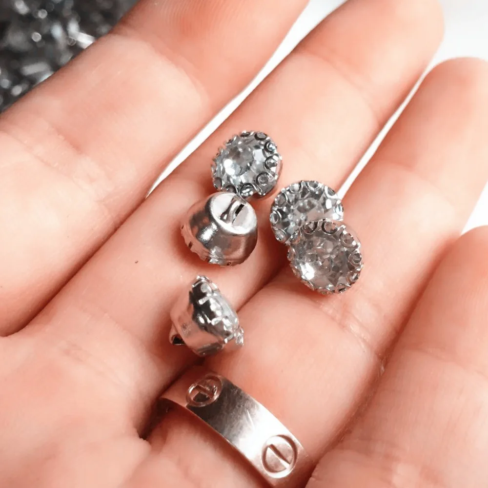 40PCS 8mm Rhinestones Button Round Metal Sewing Decorative Shirts