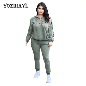 

YOZIHAYL Women Casual Pockets Hooded Suits Long Sleeve Hollow Out Bandage Tops Autumn Full Length Pants Streetwear Fashion Suit