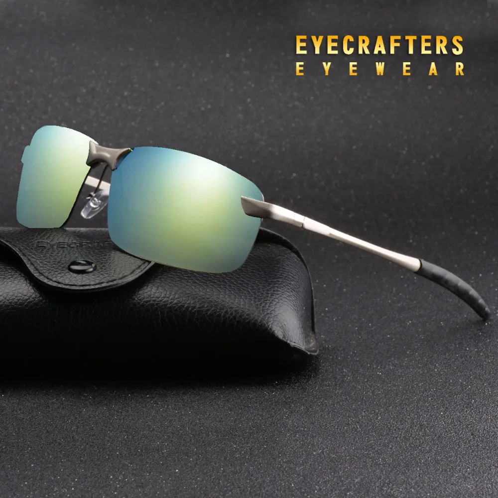 Yellow Mens UV400 Polarized Sunglasses Mirrored Sunglasses Driving Rimless Metal Glasses Eyewear