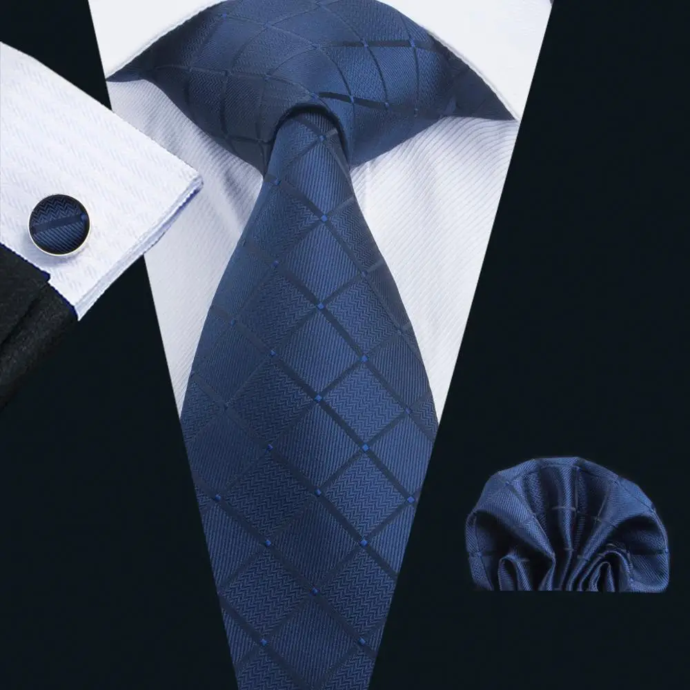 

LS-1656 Barry.Wang 2017 Men`s Tie Set Silk Gravata Plaid Necktie Hanky Cufflinks For Wedding Business Party Free Shipping