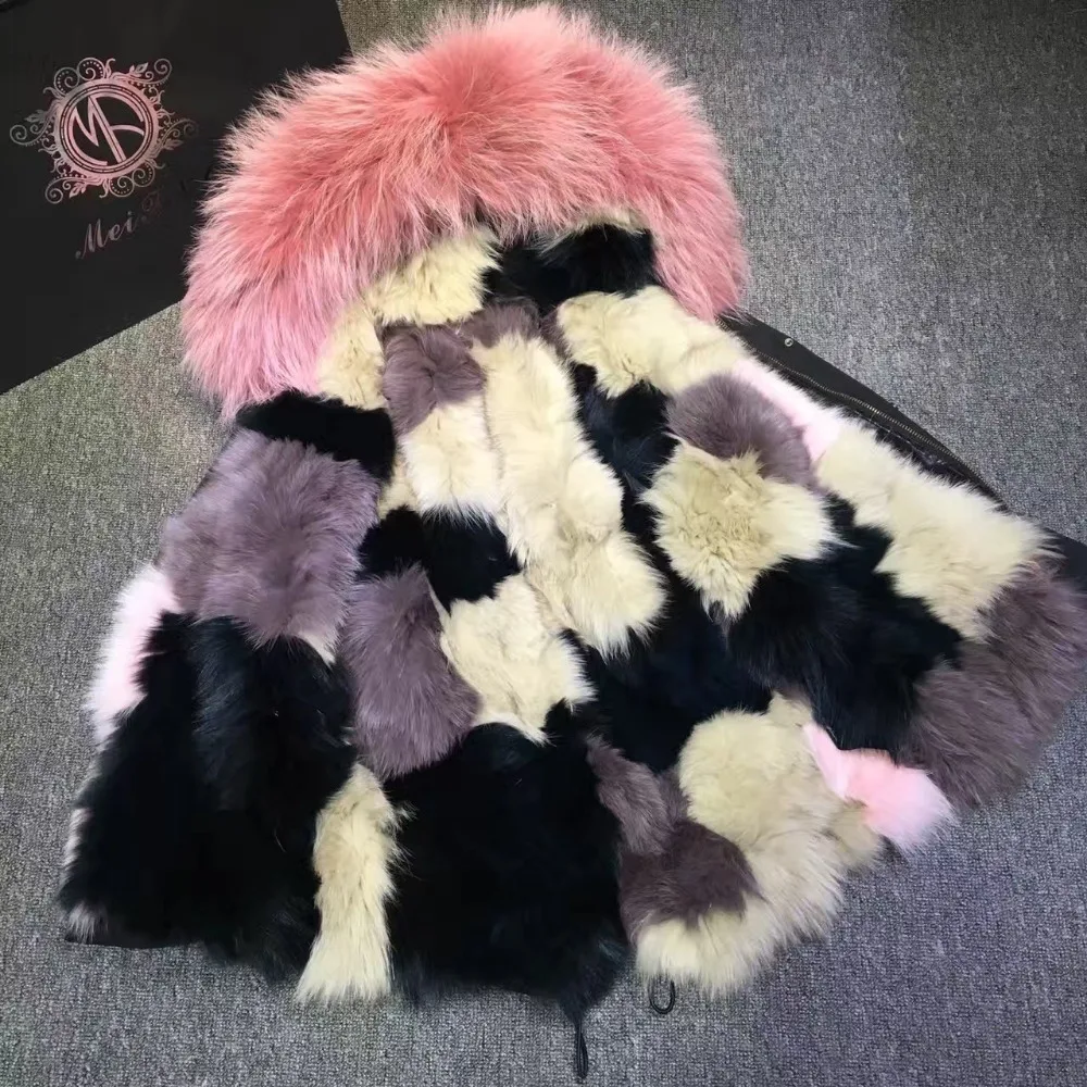 Christmas decoration fox fur colorfully fur parka for ladies winter,top