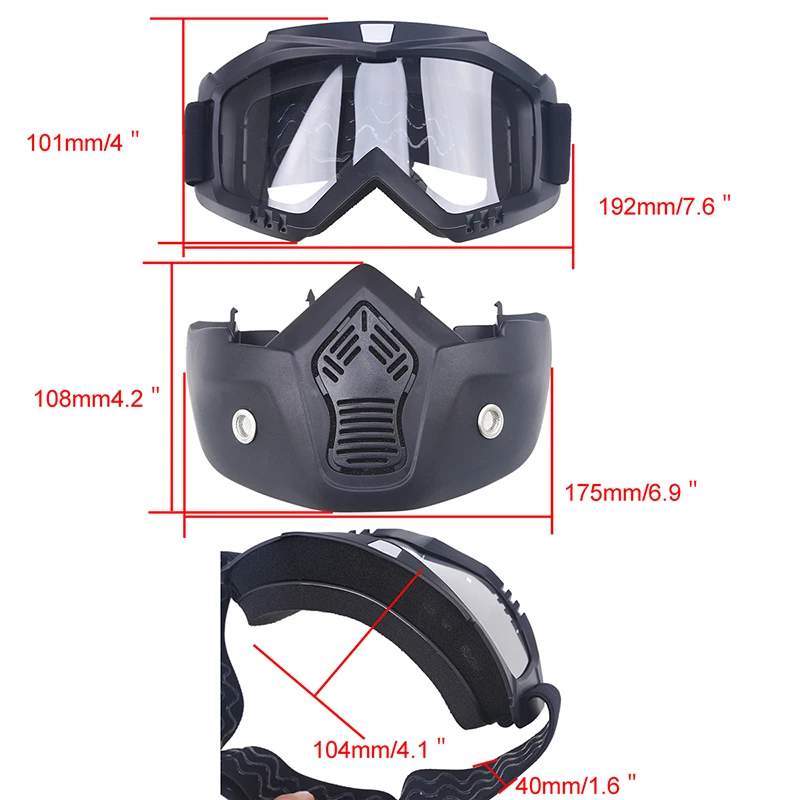 Posbay мотоциклетная маска для лица очки мотоцикл рот фильтр для открытого лица ветрозащитные очки Съемные мотоциклетные очки