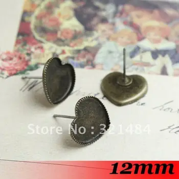 

Antique bronze 300piece 12mm heart shape Setting Earring Post Earring Base Earring Blanks
