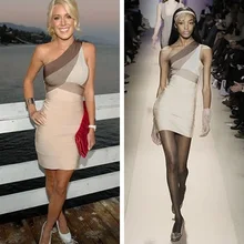 Gute Qualität HL Khaki Gradienten Eine Schulter-verbandkleid Cocktail-Party Elegant Kleid