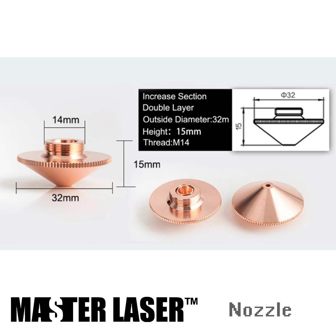 Диаметр 32 мм двойной Слои лазерной резки насадка 1,0 1,2 1,5 1,8 2,0 2,5 3 3,5 4,0 Lasermech Precite