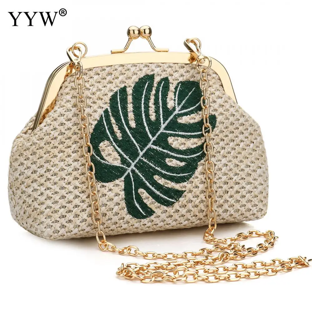 

Charm Summer Bag Crossbody Straw Shell Shape Women Beach Bag Woven Fruit Embroidery Chain Women Handmade Bag Purse for Vocation