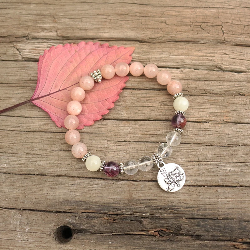 

8mm Natural Stone Beads Prayer Bracelet,Sunstone,Moonstone,Balance Power,JapaMala Bracelet,Spiritual Jewelry,Meditation Beads