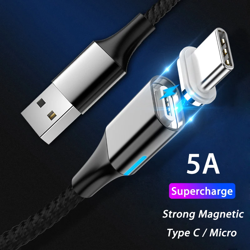 

Magnetic Cable Micro USB Type C 5A Super Fast Charging Cable Wire for Huawei P30 Mate 20 30 Honor 20 pro Magnet LED Charge Kabel