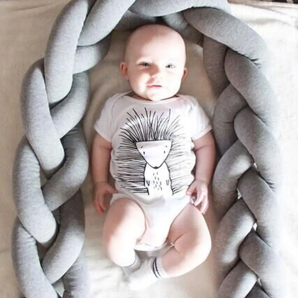 

100/200/300cm Four Ply Knot Handmade Long Knotted Braid Weaving Plush Baby Crib Protector Infant Pillow Decor Baby Bed Bumper