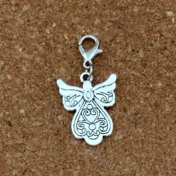 

100Pcs/lots Zinc alloy Flower Wing Angel Charms Bead with Lobster clasp Fit Charm Bracelet DIY Jewelry 17.8x37mm A-352b