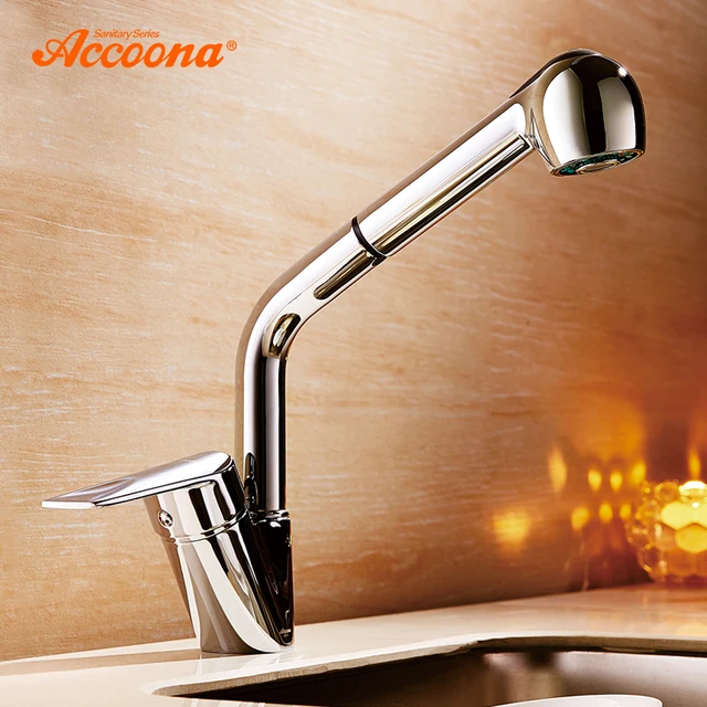 Best Quality Accoona Kitchen Faucets 360 Rotate Pull Out Single Hole Ceramic Plate Contemporary Kitchen Faucet Sink Cold/Hot Water A5410