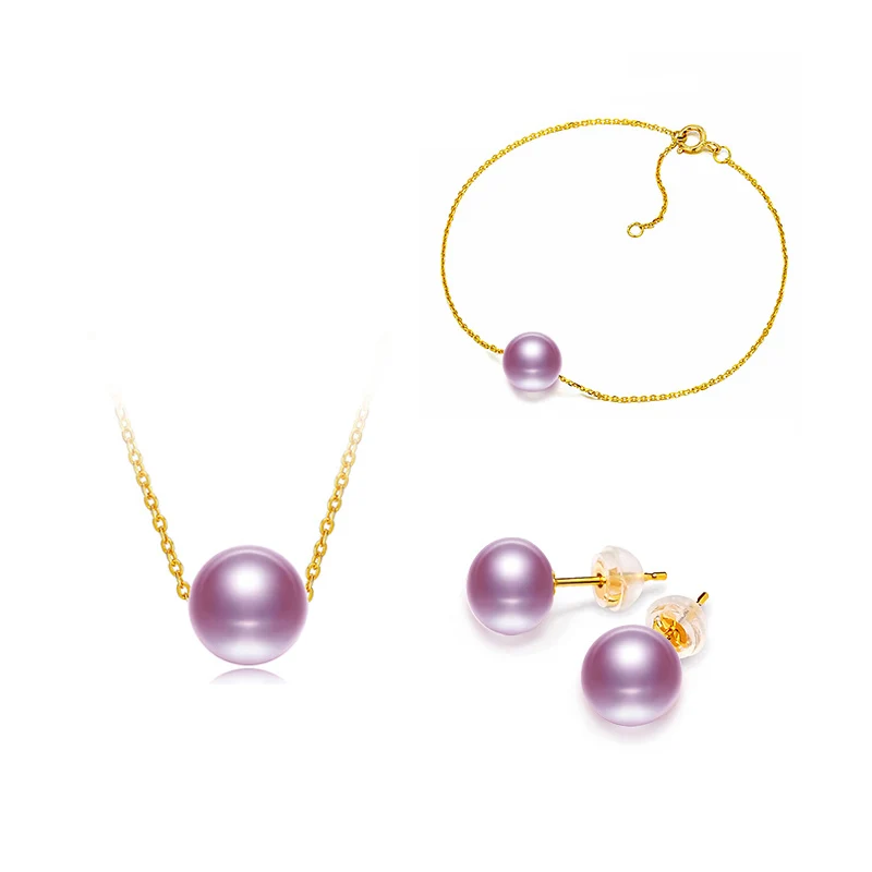 DAIMI 18K золотой ювелирный набор 7-8 мм ожерелье кулон браслет серьги набор хорошее ювелирное изделие подарок для женщины