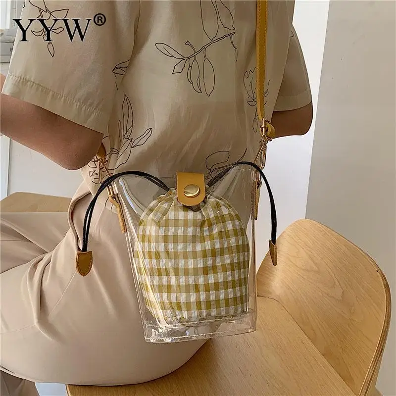 YYW плед ведро сумки на плечо водонепроницаемый Sac прозрачный Femme сумка модная Маленькая женская сумка через плечо, Bolsa Feminina