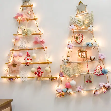 

Wooden wall hanging decorated Christmas tree star log color free matching Christmas tree