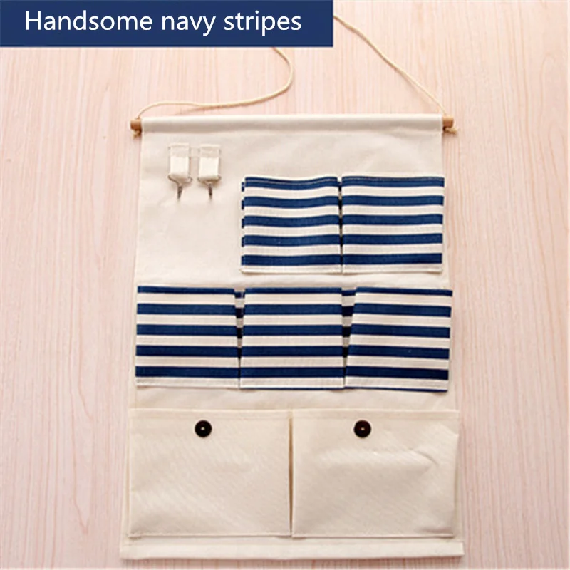 Полосатая стильная подвесная сумка для хранения хлопок стенной гардероб сумочка коробка для мелочей 6/8 карманы косметический Органайзер Игрушки Подарочная сумка - Цвет: Blue stripe 7 grid