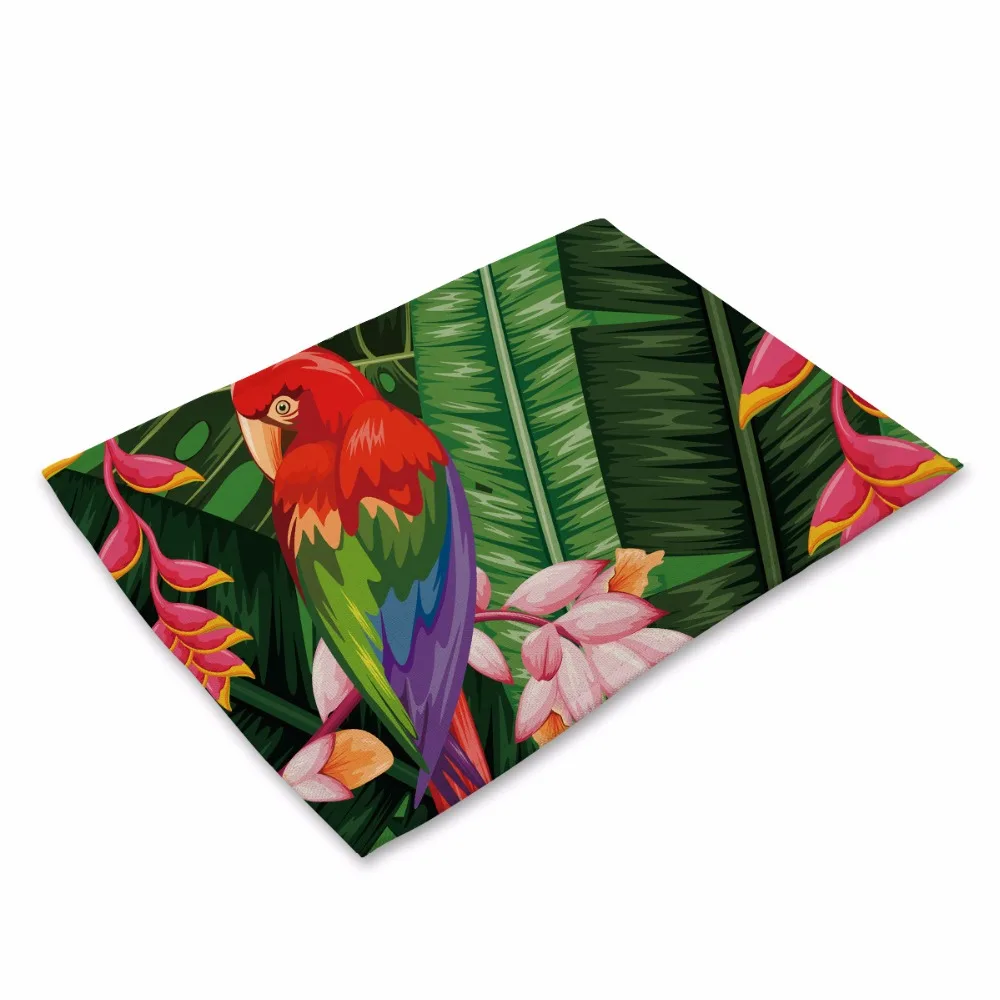 

Ins flamingo animal series cotton linen mat fresh Nordic hot pad kitchen tray mat Table Napkin