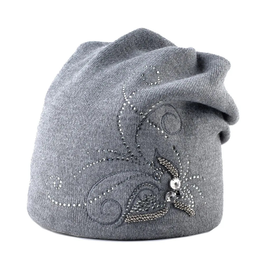 Шапка женская зимняя вязанные шерстяные шапка бини элегантные вышитые украшения для женщин теплый трикотаж женские шапки бини