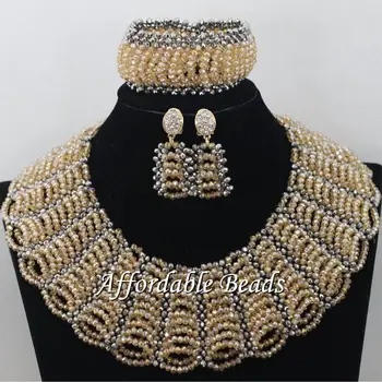 

Gold Gray African Costume Jewelry Set Pretty Wedding Beads Set Handmade Item Wholesale Free Shipping NCD036