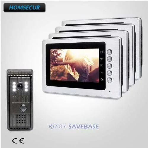 

HOMSECUR Wired 7inch Video Door Entry Security Intercom Electric Lock Supported for House/ Flat + 1 Camera + 4 Monitors
